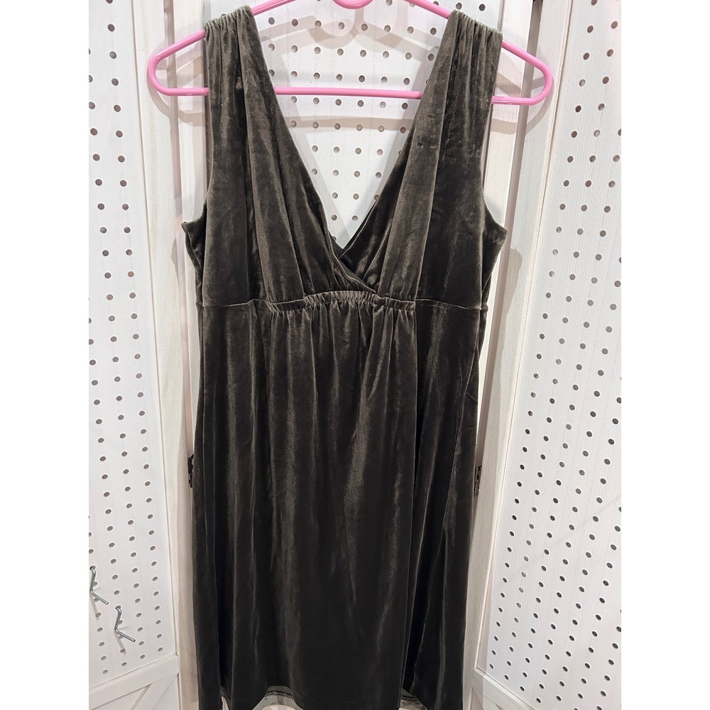 Old Navy Velvet V Neck Gathered‎ Waist Dress Size M Olive Green Sleeveless